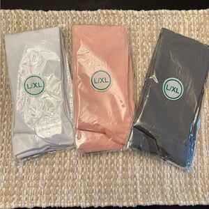 3-Pack L/XL compression Ribbed Socks in White, Pink, and Charcoal